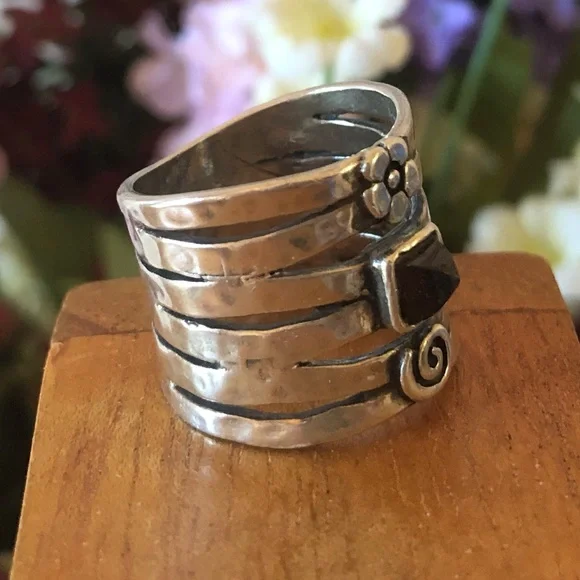 Vintage Silpada Sterling Silver Garnet Flower Swirl Ring R1048 Size 7 1/2 - Picture 10 of 16